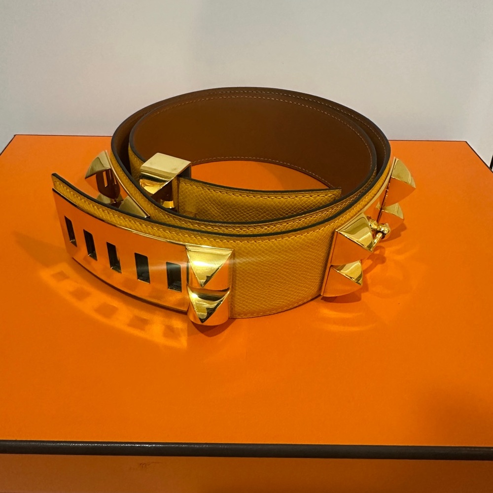 Hermes CDC Collier de Chien Belt 85 Jaune Ambre Epsom GHW Gold Plated - Picture 5 of 17